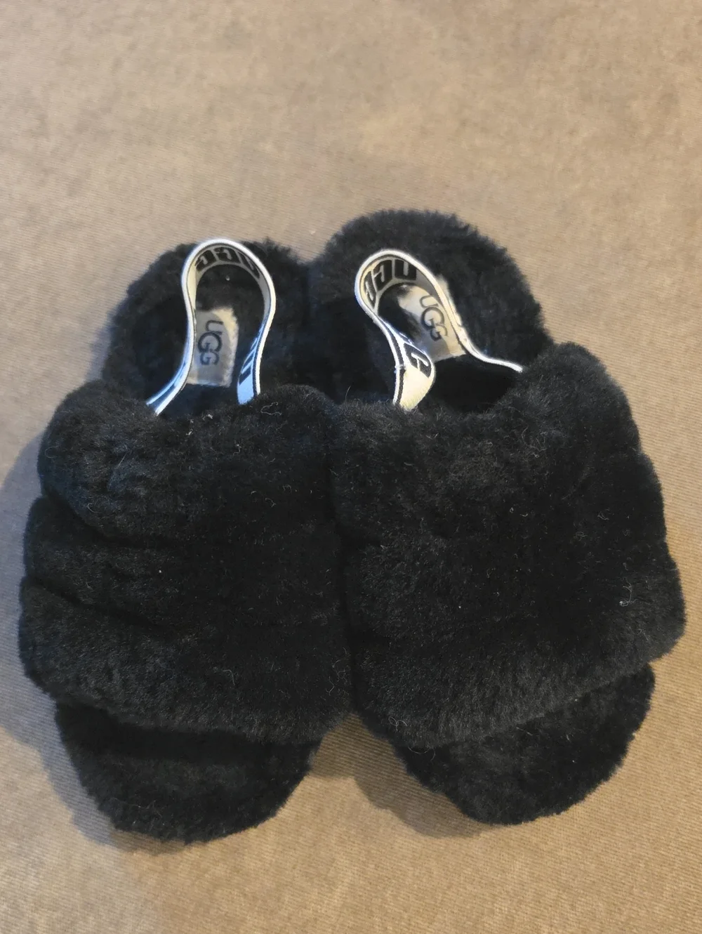 UGG Black Plush Fur Slide Slippers for Kids
